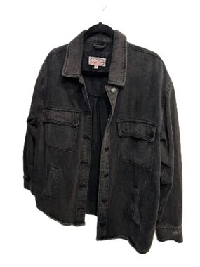 Stoosh Vintage Washed Black Denim Overshirt Shacket Jacket Sz L